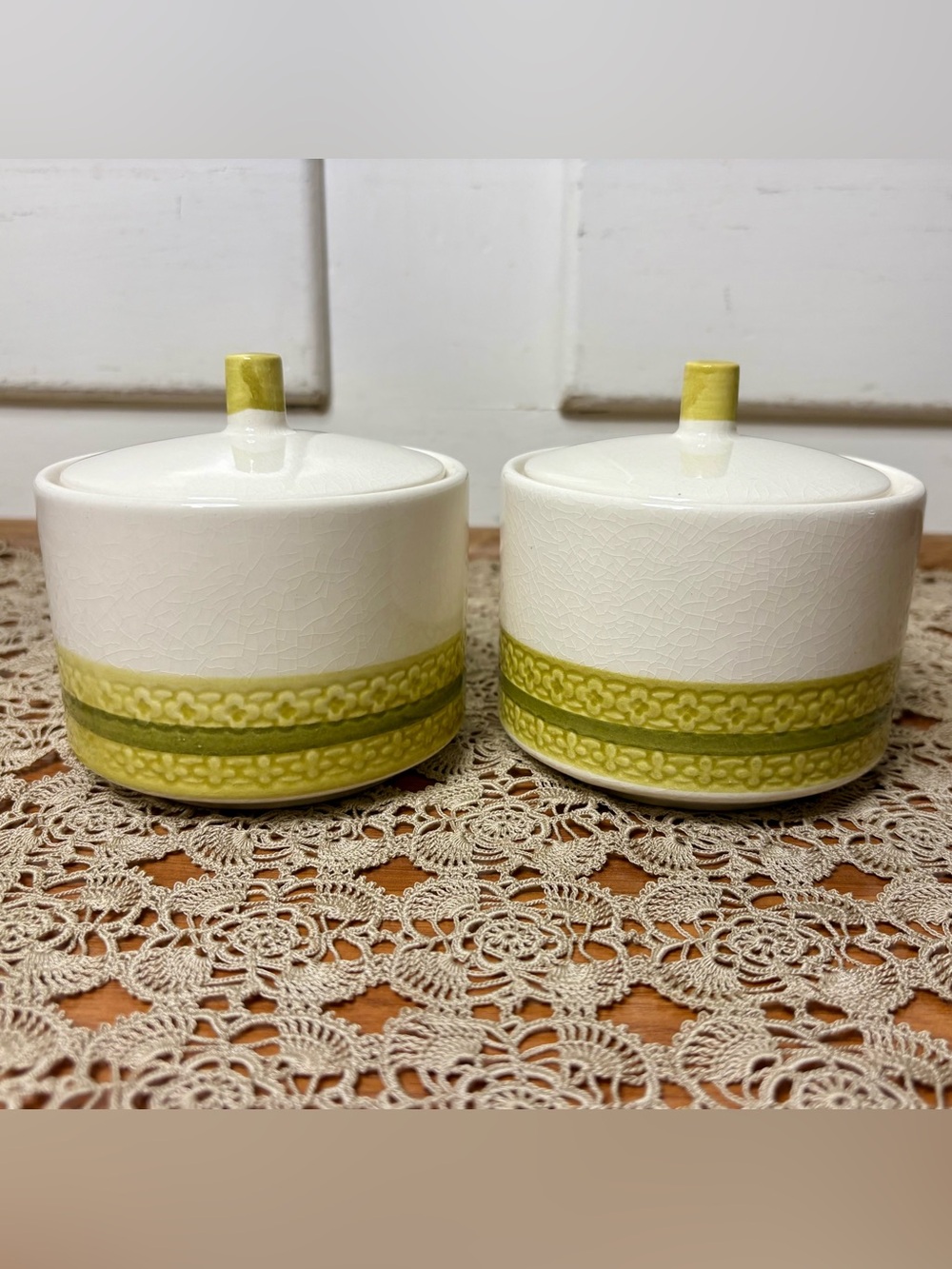 Mid Century Royal M Catalina Maruto Japan Stoneware Set of 2 Lidded Sugar Bowls